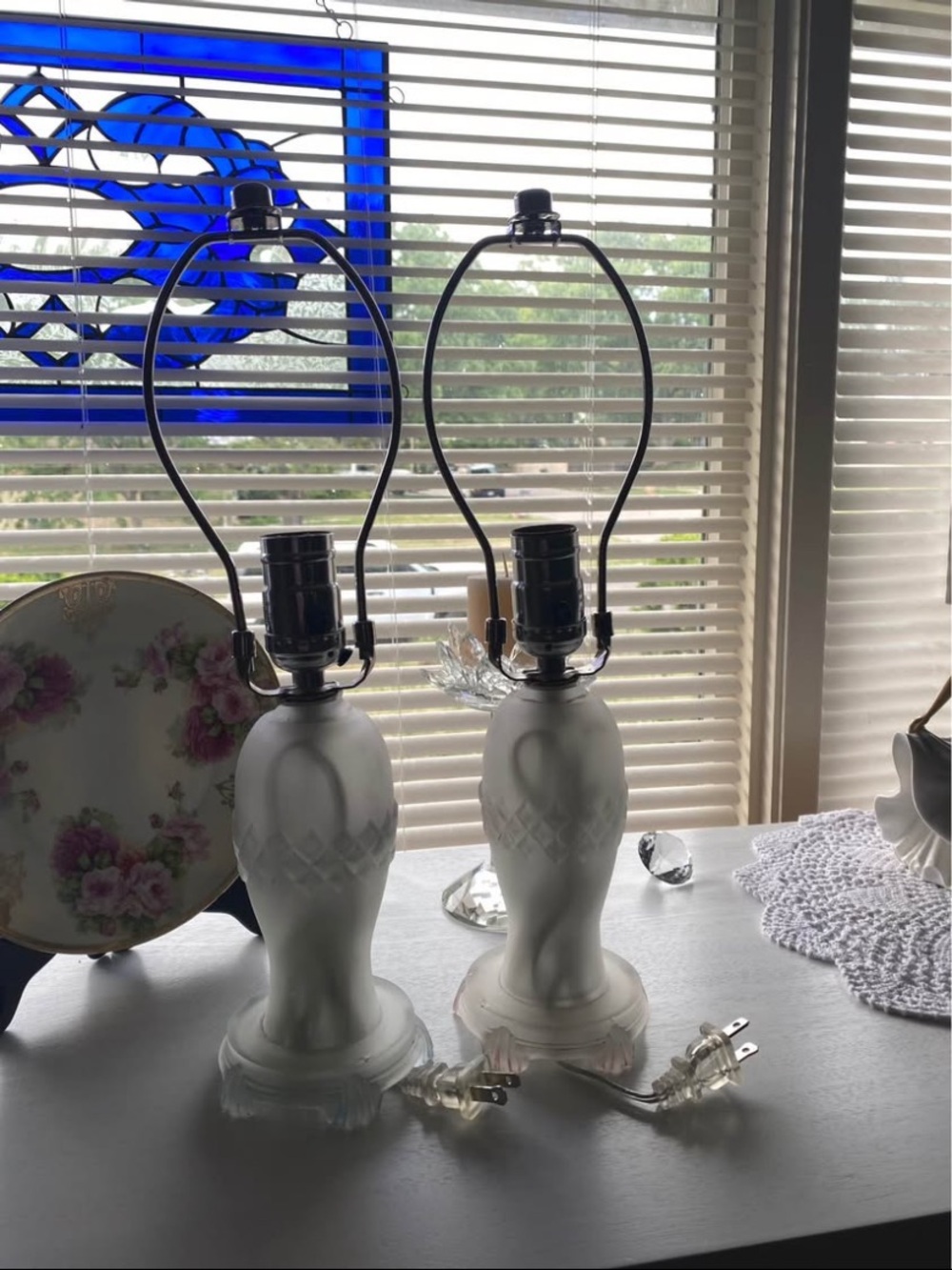 Frosted White Glass Table Lamp Pair - Home Accents